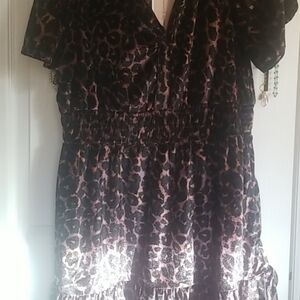 French Connection Black and Pink Midi Dress